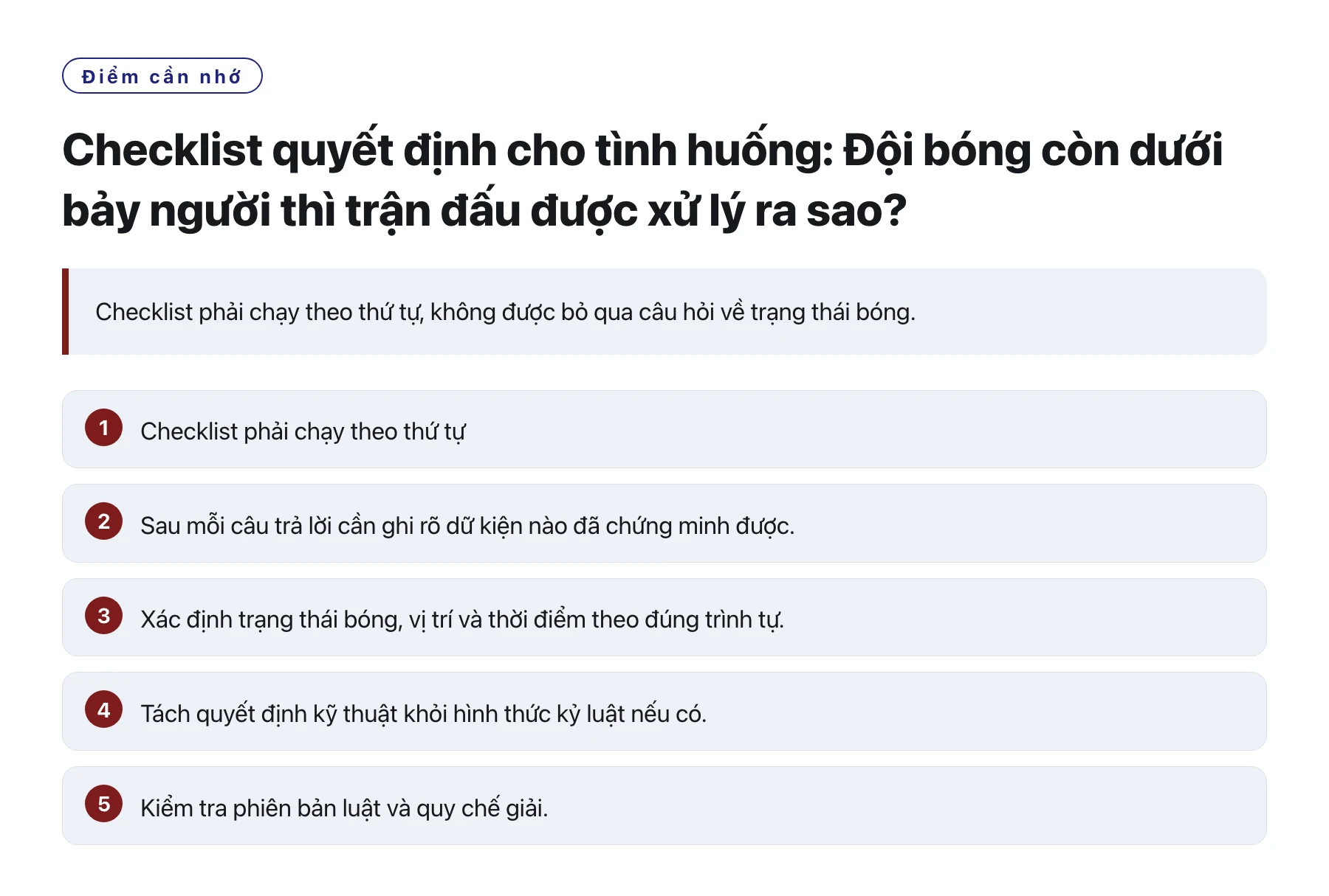 Checklist quyết định cho tình huống: Đội bóng còn dưới bảy người thì trận đấu được xử lý ra sao?——全文要点速览